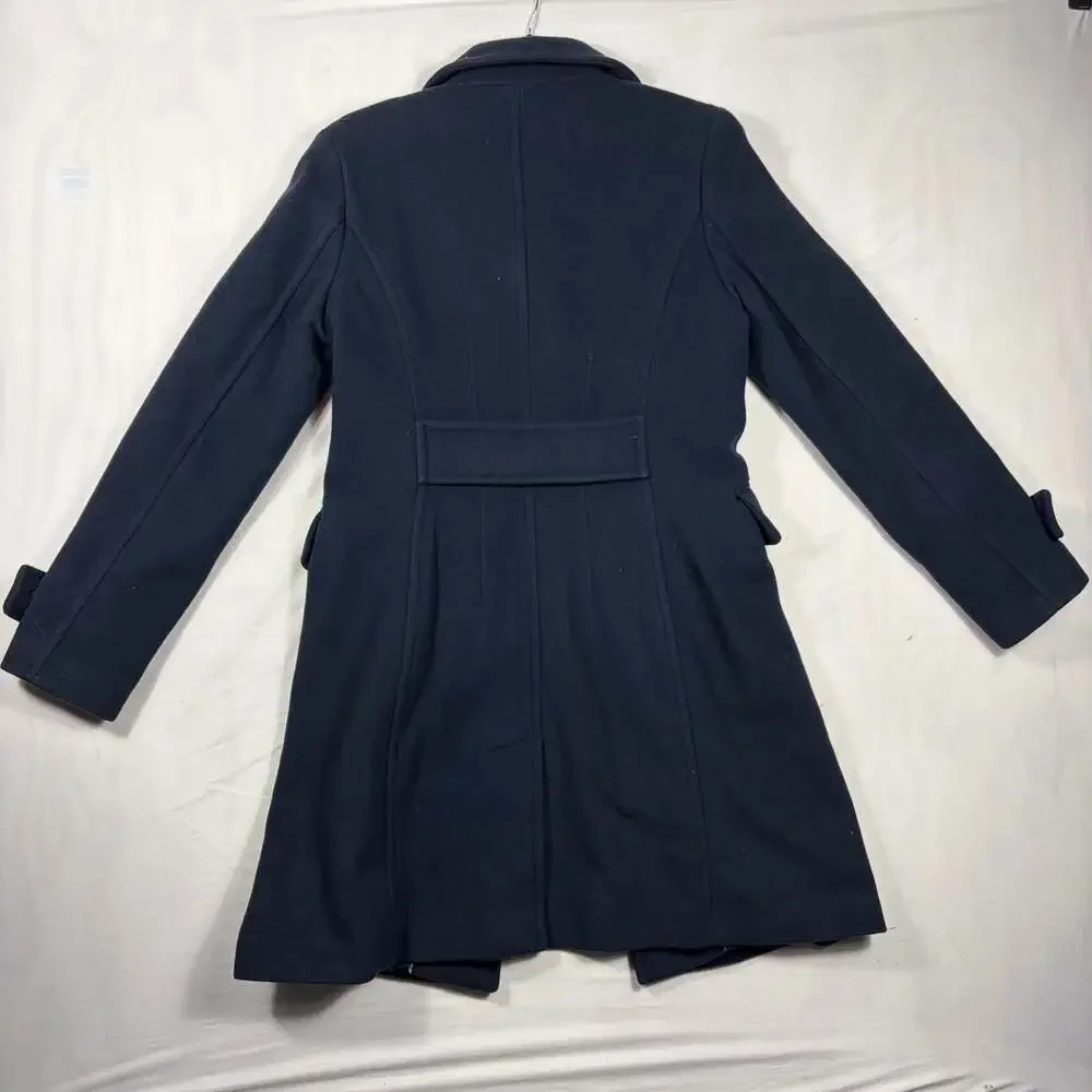 Lands' End Women's Navy Blue Wool Cashmere Blend Stand Collar Coat